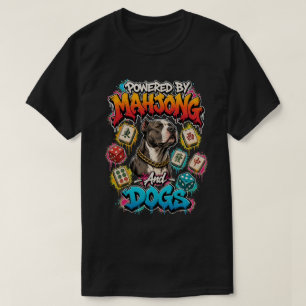 Camiseta Cão Pitbull e Arte de Rua de Peças de Mahjong