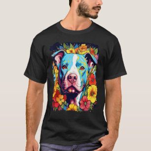 Camiseta Cão Pitbull Flor Amor Paz