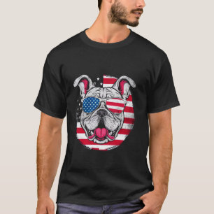 Camiseta Cão Pitbull Óculos de Sol Bandeira Americana Gráfi