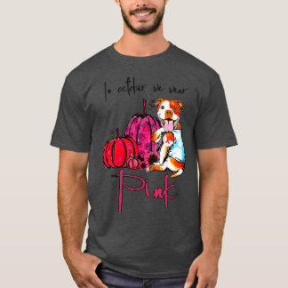 Camiseta Cão Pitbuloso Em Outubro Vestimos Fita Rosa