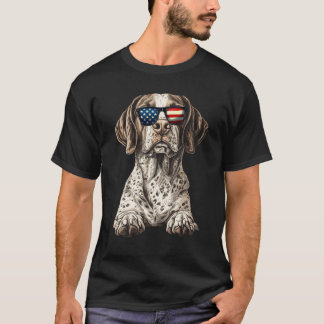 Camiseta Cão Pointer de Cabelo Curto Patriótico Bandeira do