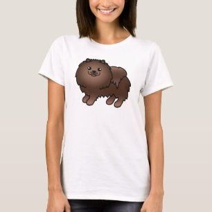 Camiseta Cão Pomeraniano de Cartoon Marrom