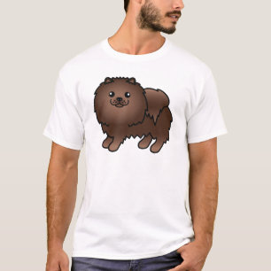 Camiseta Cão Pomeraniano de Cartoon Marrom