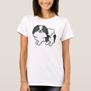 Camiseta Cão Pomerano De Cartoon De Cor Dinâmica Preta