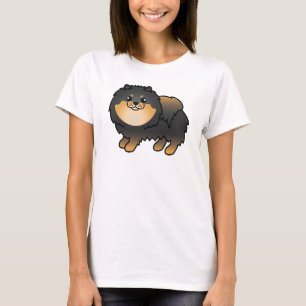 Camiseta Cão Pomerano De Cartoon Preto E Cortado
