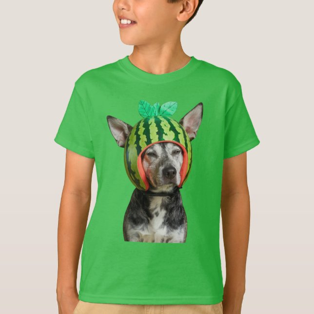 Camiseta Cão Refrigerado com capacete de melancia (Frente)