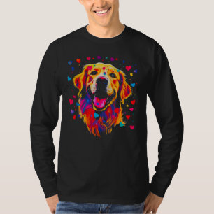 Camiseta Cão Retriever Dourado Arte Coração Azul Vermelho