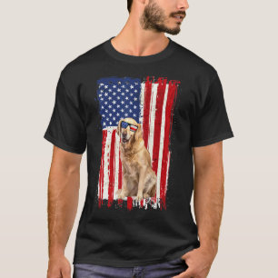 Camiseta Cão Retriever Dourado Bandeira Americana Patriota