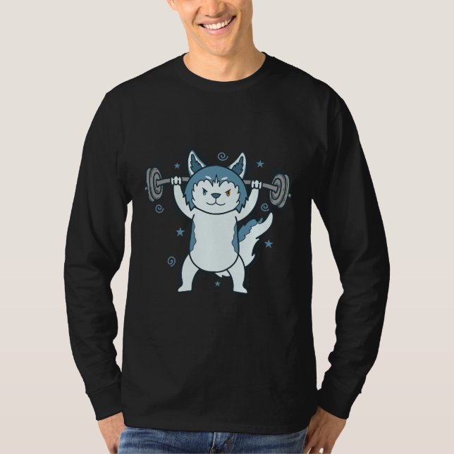 Camiseta Cão rouco Levantando Pesos Neve (Frente)