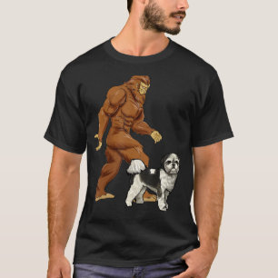 Camiseta Cão Sasquatch Shih Tzu Sasquatch Engraçado Andando