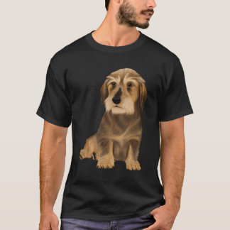 Camiseta Cão Sentado de Dachshund Com Cabelo Frio