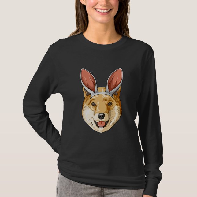 Camiseta Cão Shiba com orelhas de coelho da Páscoa | presen (Frente)