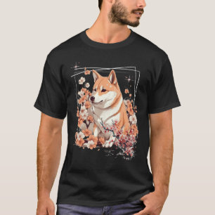 Camiseta Cão Shiba Inu Flor de Cerejeira Japonesa Sakura