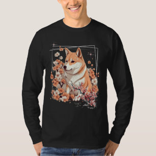 Camiseta Cão Shiba Inu Flor de Cerejeira Japonesa Sakura