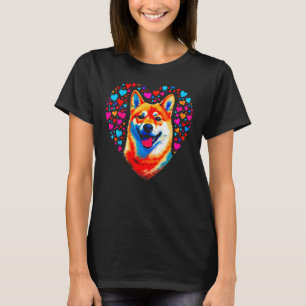 Camiseta Cão Shiba Inu Rosa Azul Coração Amor