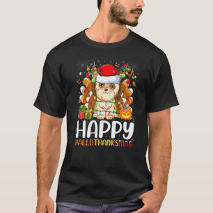 Camiseta Cão Shih Tzu Halloween Natal Feliz Hallothank
