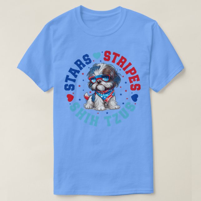 Camiseta Cão Shih Tzu Patriótico Para A Celebração De 4 De  (Frente do Design)