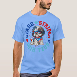 Camiseta Cão Shih Tzu Patriótico Para A Celebração De 4 De 