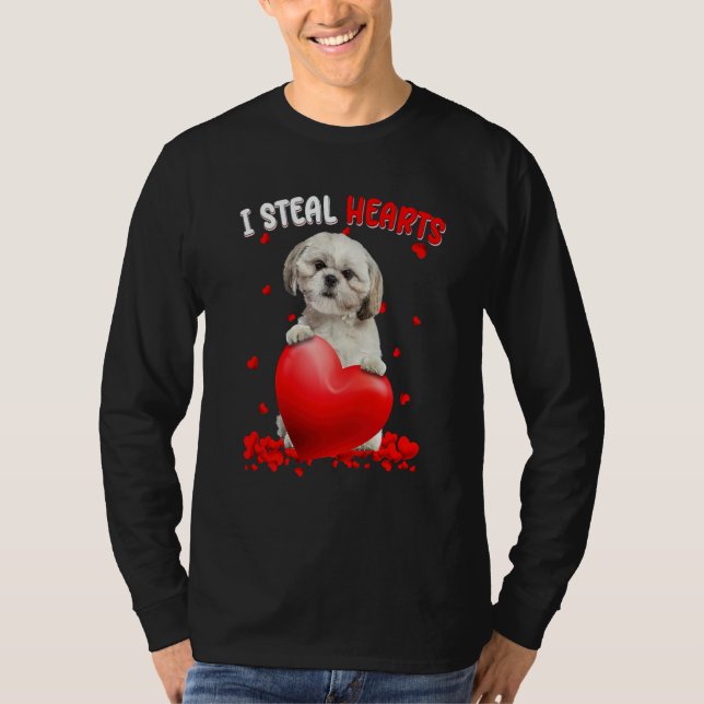 Camiseta Cão Shih Tzu Roubo Corações Fofo Dia dos Namorados (Frente)