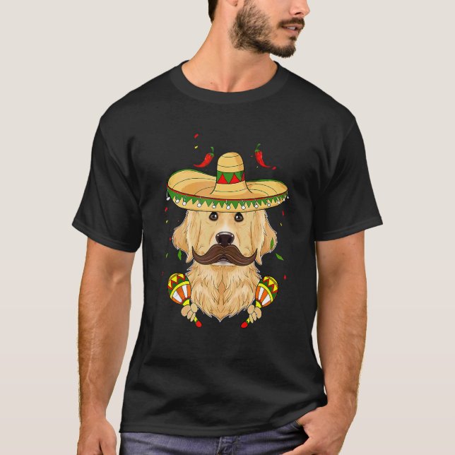 Camiseta Cão Sombrero I Cinco de Mayo Ouro Retriever (Frente)