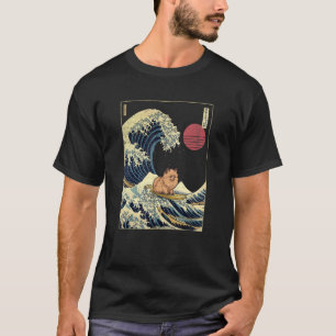 Camiseta Cão Surf de Onda Kanagawa Japonês Pomerano