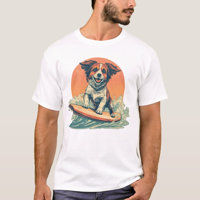 Camiseta Cão surfador Retro Vintage Beach Vibes (Frente)