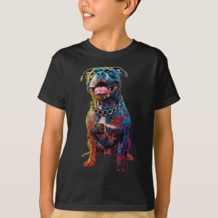 Camiseta Cão Tatuagens Pitbull Cão Tatuado Colorido