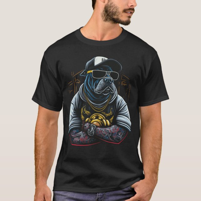 Camiseta Cão-Touro Francês Gangster, Cachorro Mau (Frente)