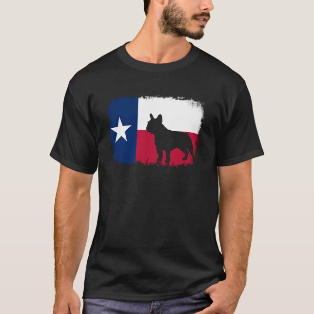 Camiseta Cão-touro francês Texas Bandeira Texan frenche bul (Frente)