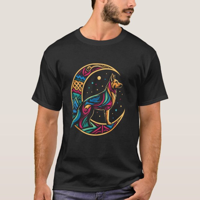 Camiseta Cão Tribal da Raça Pastor Alemão - Lua (Frente)