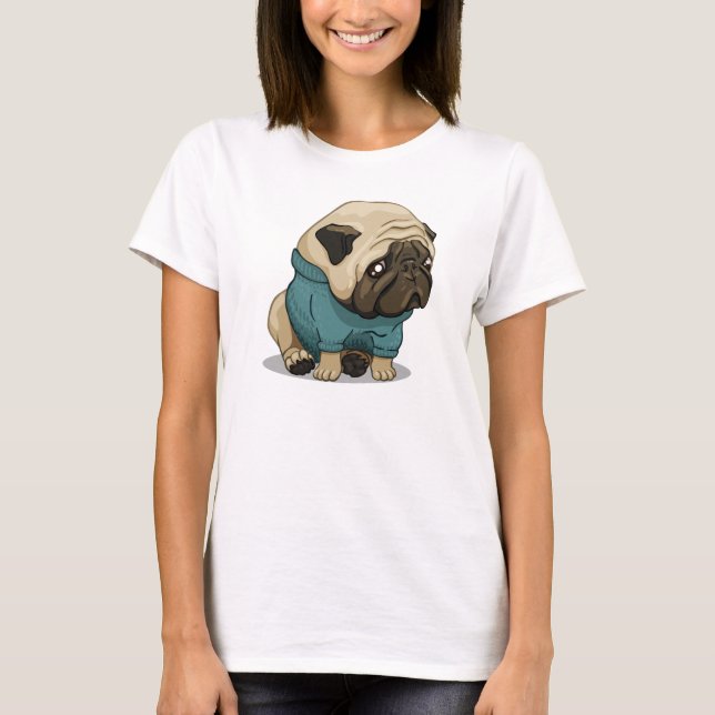 Camiseta Cão triste do pug (Frente)