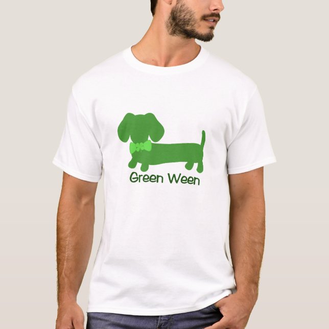 Camiseta Cão verde do Wiener do Dachshund do Dia de São (Frente)