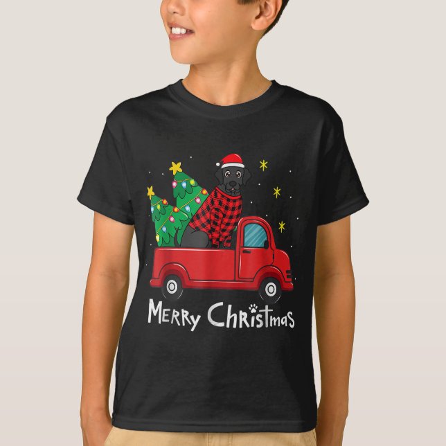 Camiseta Cão Vermelho da Xadrez Negra Labrador de Natal (Frente)