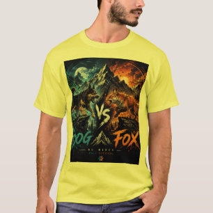 Camiseta Cão vs Raposa: Conflito Selvagem de Sobrevivência.