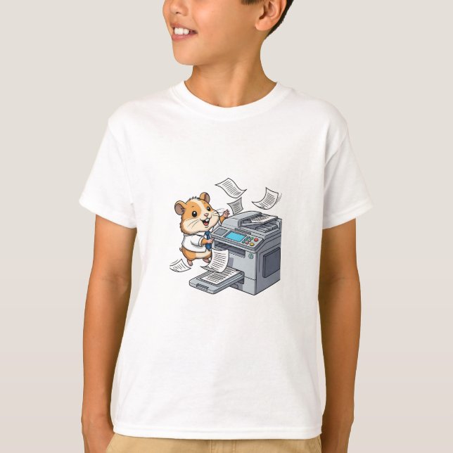 Camiseta Caos de Hamster de Escritório Impressora Crianças (Frente)