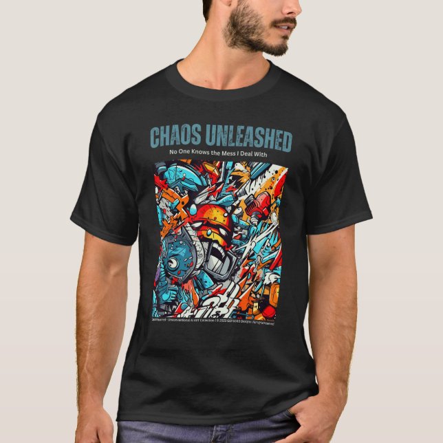 Camiseta Caos Liberado O Design Azul De Alta Definição Mais (Frente)