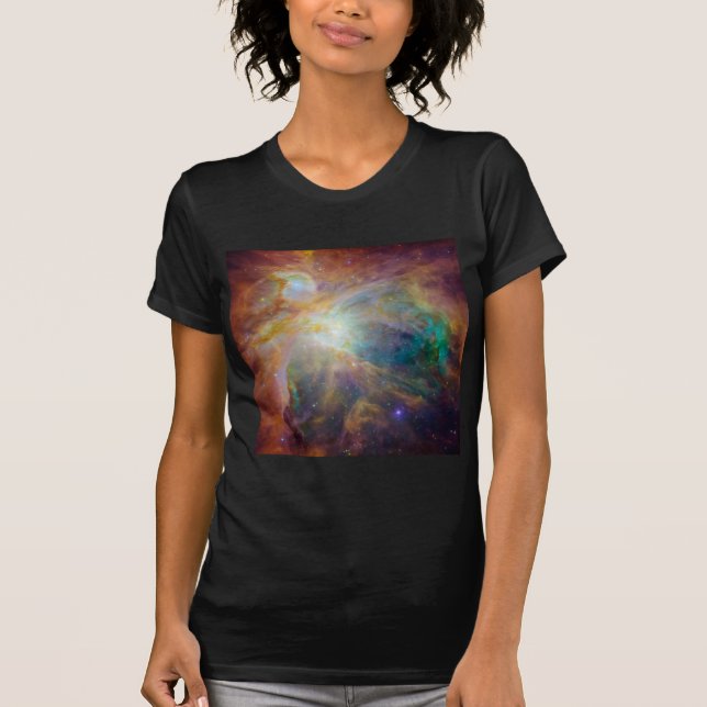 Camiseta Caos no Coração de Orion Spitzer Hubble Composto (Frente)