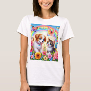 Camiseta Cãozinho/cachimbo/arco-íris de gatinho