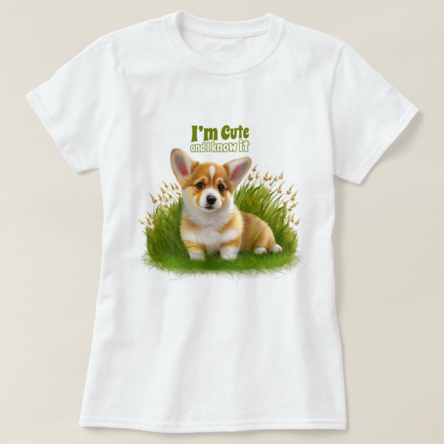 Camiseta Cãozinho de Corgi na grama | animais de estimação  (Frente do Design)