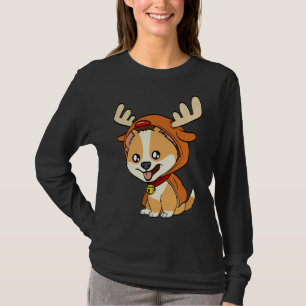 Camiseta Cãozinho de Corgi vestido com cães de rena Xmas