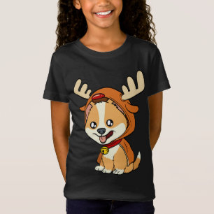 Camiseta Cãozinho de Corgi vestido com cães de rena Xmas