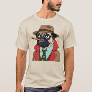Camiseta Cãozinho fumante com chapéu de fedora