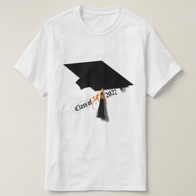 Camiseta Cap Diploma Class of 2027 Graduation (Frente do Design)