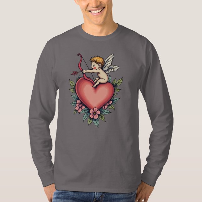 Camiseta Capa de Design de tatuagem Cupida Whimsical (Frente)