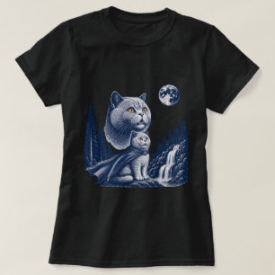 Camiseta Capa de Gato Místico Floresta ao Luar Arte