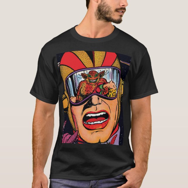 Camiseta Capa de Quadrinho de Ficção Científica Vintage Açã (Frente)