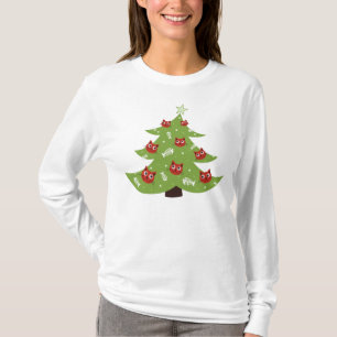 Camiseta Capa longa da árvore de Natal dos ornamento do