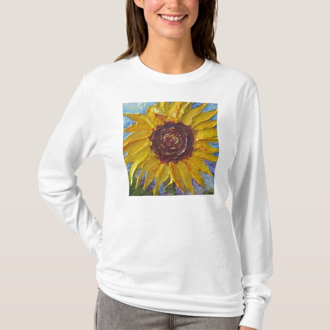 Camiseta Capa longa das senhoras amarelas do girassol (Frente)