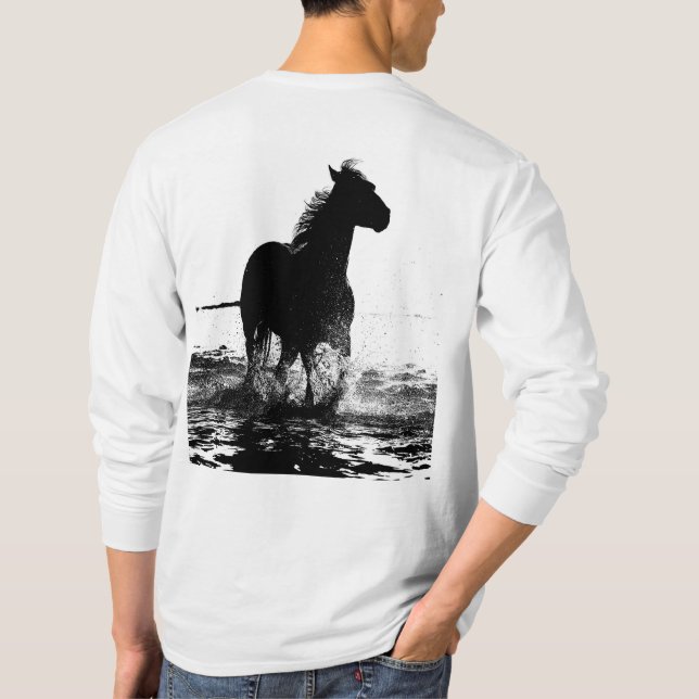 Camiseta Capa longa de cavalos duplos correndo (Verso)