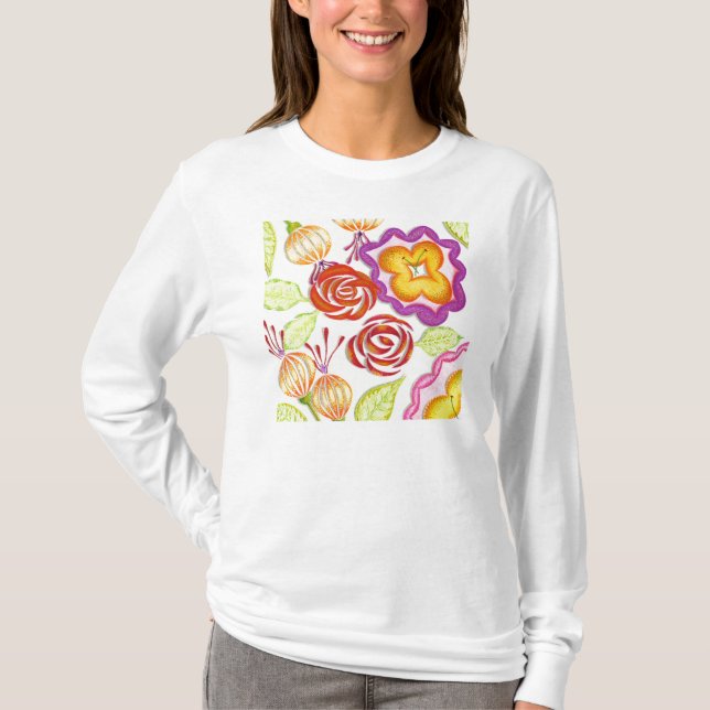 Camiseta Capa longa de Chickie - flores demasiado (Frente)